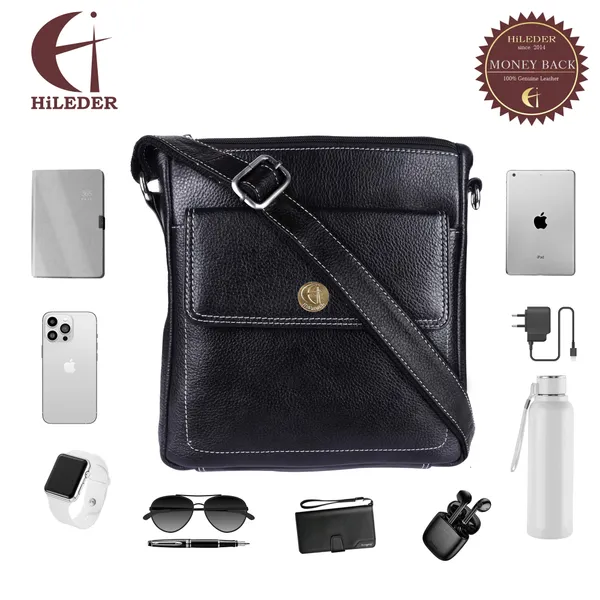 100%_pure_genuine_leather_messenger_shoulder_9_inch_sling_cross_body_travel_office_tablet_bag_for_men_women,_black