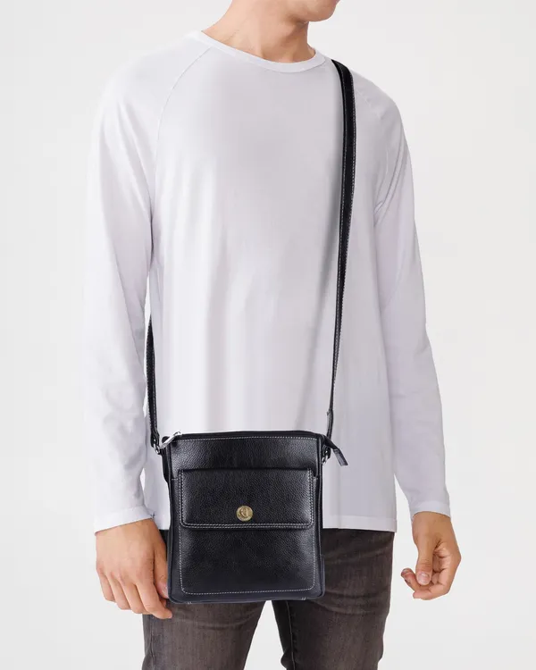 100%_pure_genuine_leather_messenger_shoulder_9_inch_sling_cross_body_travel_office_tablet_bag_for_men_women,_black