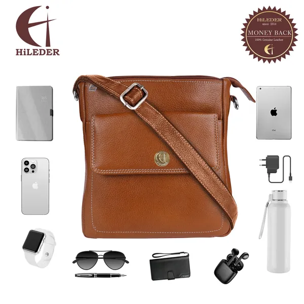 100%_pure_genuine_leather_messenger_shoulder_9_inch_sling_cross_body_travel_office_tablet_bag_for_men_women,_tan