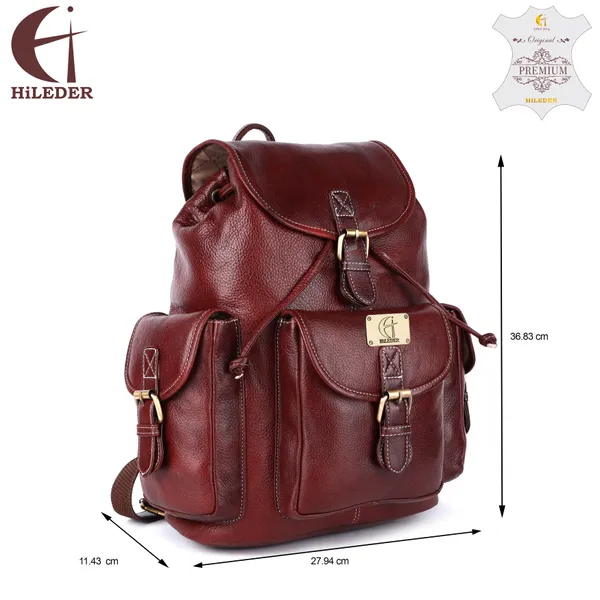 pure_genuine_leather_spacious_14.5_inch_backpack_daypack_rucksack_casual_office_bag_|travel_business_daily_use|_brass_buckles_flip_pockets_|_brown