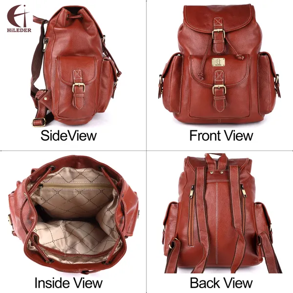 pure_genuine_leather_spacious_14.5_inch_backpack_daypack_rucksack_casual_office_bag_|travel_business_daily_use|_brass_buckles_flip_pockets_|_tan