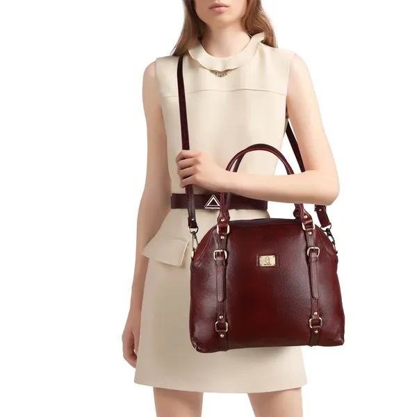 genuine_full_grain_natural_leather_sling_top_handle_satchel_handbags_shoulder_tote_bags_for_women_|_4_metallic_buckles_on_front_back_|_large_size|_brown