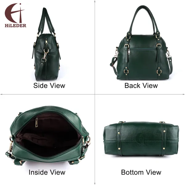 genuine_full_grain_natural_leather_sling_top_handle_satchel_handbags_shoulder_tote_bags_for_women_|_4_metallic_buckles_on_front_back_|_large_size_|_green