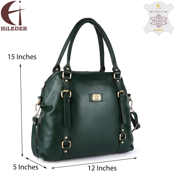 genuine_full_grain_natural_leather_sling_top_handle_satchel_handbags_shoulder_tote_bags_for_women_|_4_metallic_buckles_on_front_back_|_large_size_|_green