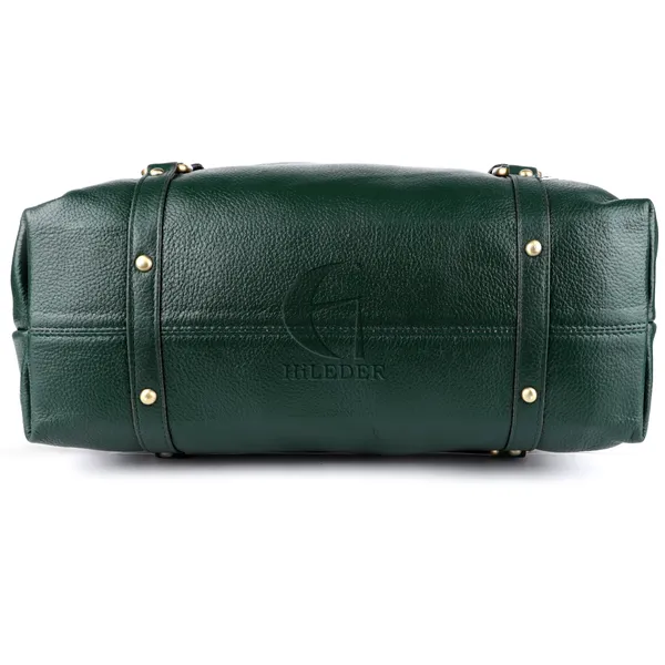 genuine_full_grain_natural_leather_sling_top_handle_satchel_handbags_shoulder_tote_bags_for_women_|_4_metallic_buckles_on_front_back_|_large_size_|_green