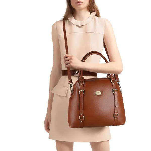 genuine_full_grain_natural_leather_sling_top_handle_satchel_handbags_shoulder_tote_bags_for_women_|_4_metallic_buckles_on_front_back_|_large_size_|_tan