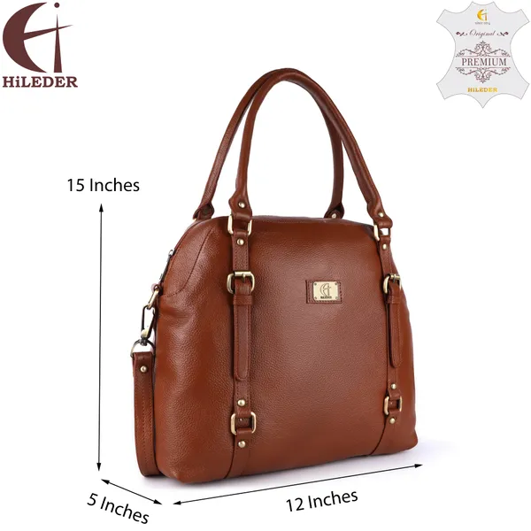 genuine_full_grain_natural_leather_sling_top_handle_satchel_handbags_shoulder_tote_bags_for_women_|_4_metallic_buckles_on_front_back_|_large_size_|_tan
