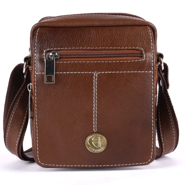 HiLEDER Pure Genuine Brown Leather Messenger Shoulder Handbag 7 inches ...