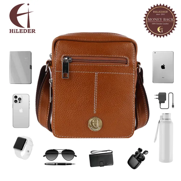 100%_pure_genuine_leather_messenger_shoulder_7_inch_sling_cross_body_travel_office_tablet_bag_for_men_women,_tan