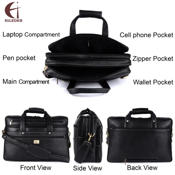 pure_genuine_premium_leather_16_inch_stylish_spacious_briefcase_laptop_messenger_satchel_bag_with_two_front_pockets_for_men_women,_black