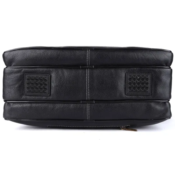 pure_genuine_premium_leather_16_inch_stylish_spacious_briefcase_laptop_messenger_satchel_bag_with_two_front_pockets_for_men_women,_black