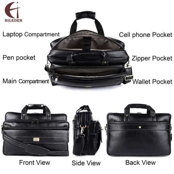 pure_genuine_leather_15.5_inch_stylish_briefcase_laptop_messenger_travelling_daily_use_bag_with_front_flap_pocket,_black