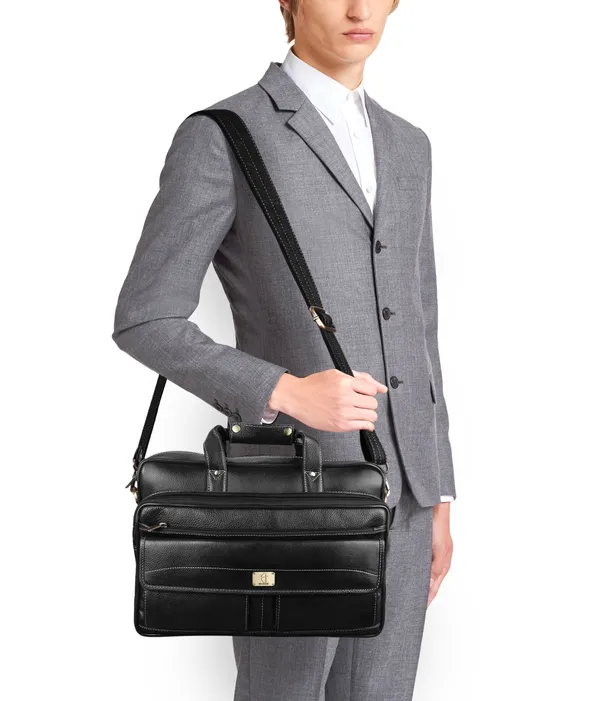 pure_genuine_leather_15.5_inch_stylish_briefcase_laptop_messenger_travelling_daily_use_bag_with_front_flap_pocket,_black