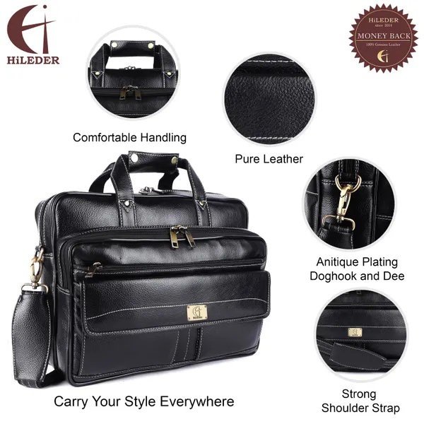 pure_genuine_leather_15.5_inch_stylish_briefcase_laptop_messenger_travelling_daily_use_bag_with_front_flap_pocket,_black