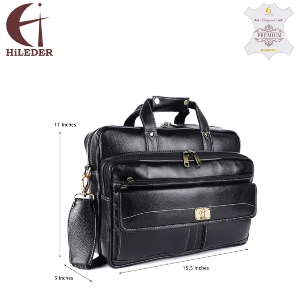 pure_genuine_leather_15.5_inch_stylish_briefcase_laptop_messenger_travelling_daily_use_bag_with_front_flap_pocket,_black