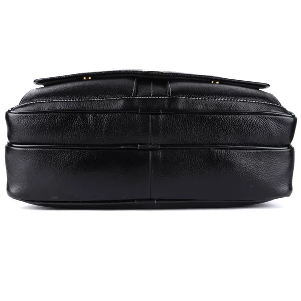 pure_genuine_leather_15.5_inch_stylish_briefcase_laptop_messenger_travelling_daily_use_bag_with_front_flap_pocket,_black
