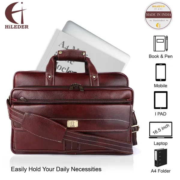 pure_genuine_leather_15.5_inch_stylish_briefcase_laptop_messenger_travelling_daily_use_bag_with_front_flap_pocket_,_brown