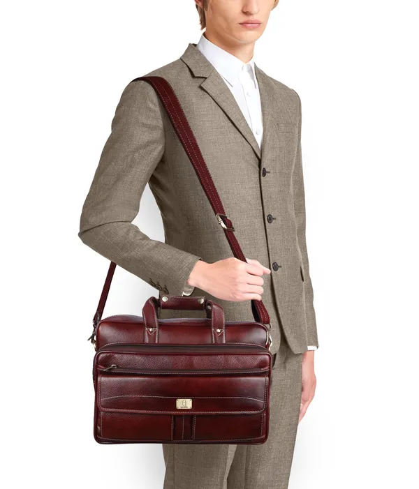 pure_genuine_leather_15.5_inch_stylish_briefcase_laptop_messenger_travelling_daily_use_bag_with_front_flap_pocket_,_brown