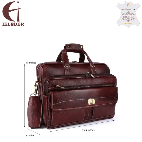 pure_genuine_leather_15.5_inch_stylish_briefcase_laptop_messenger_travelling_daily_use_bag_with_front_flap_pocket_,_brown