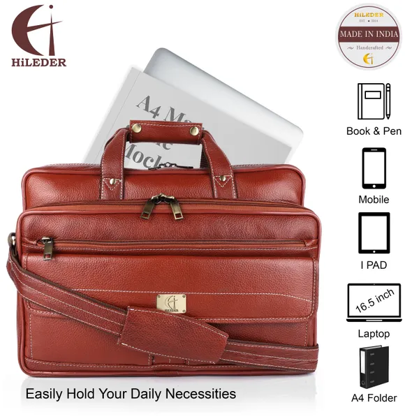 pure_genuine_leather_15.5_inch_stylish_briefcase_laptop_messenger_travelling_daily_use_bag_with_front_flap_pocket,_tan