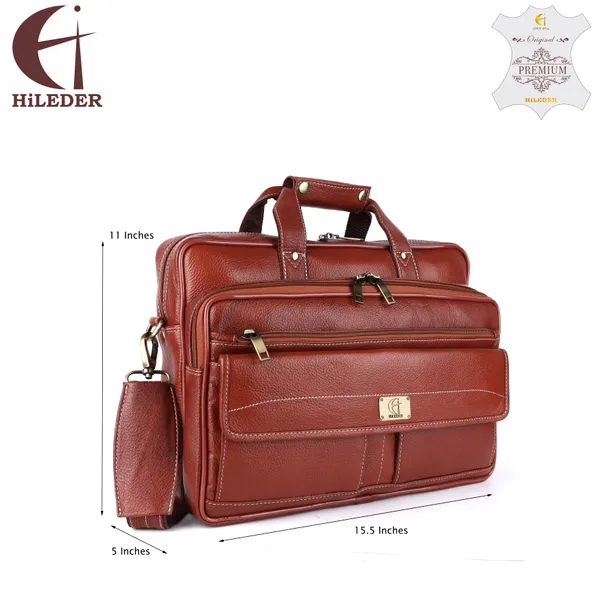 pure_genuine_leather_15.5_inch_stylish_briefcase_laptop_messenger_travelling_daily_use_bag_with_front_flap_pocket,_tan