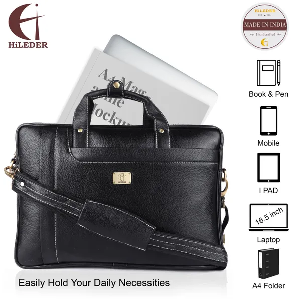 pure_genuine_leather_15.5_inch_stylish_briefcase_laptop_messenger_travelling__bag_with_spacious_vertical_zipper_front_pocket_for_office_files,_black