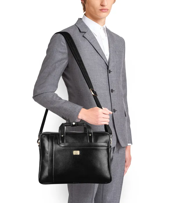 pure_genuine_leather_15.5_inch_stylish_briefcase_laptop_messenger_travelling__bag_with_spacious_vertical_zipper_front_pocket_for_office_files,_black
