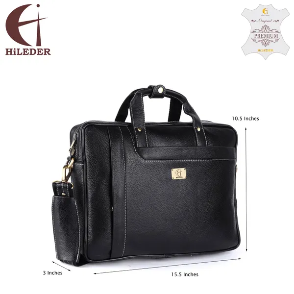 pure_genuine_leather_15.5_inch_stylish_briefcase_laptop_messenger_travelling__bag_with_spacious_vertical_zipper_front_pocket_for_office_files,_black