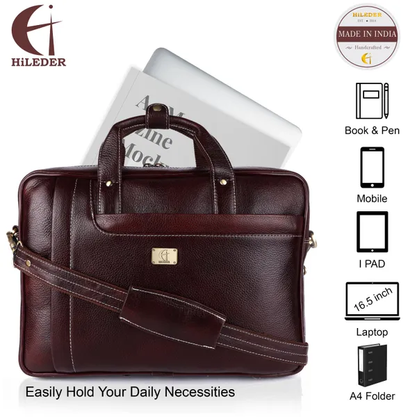 pure_genuine_leather_15.5_inch_stylish_briefcase_laptop_messenger_travelling_bag_with_spacious_vertical_zipper_front_pocket_for_office_files,_brown