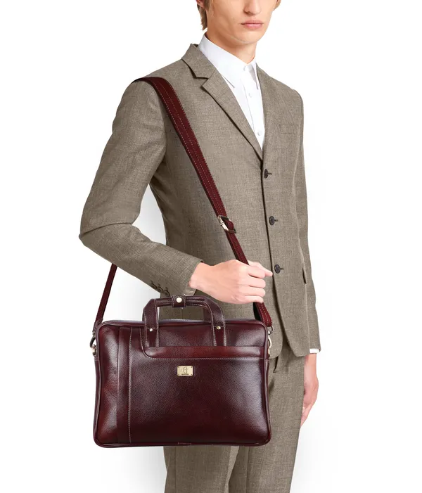 pure_genuine_leather_15.5_inch_stylish_briefcase_laptop_messenger_travelling_bag_with_spacious_vertical_zipper_front_pocket_for_office_files,_brown