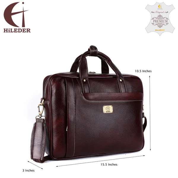 pure_genuine_leather_15.5_inch_stylish_briefcase_laptop_messenger_travelling_bag_with_spacious_vertical_zipper_front_pocket_for_office_files,_brown