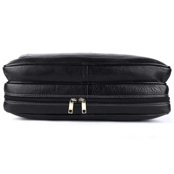 pure_genuine_original_leather_16_inch_stylish_laptop_messenger_travelling_daily_use_bag_with_3_compartments_and_vertical_zipper_front_pocket,_black