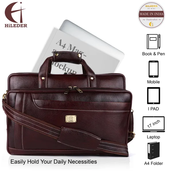 pure_genuine_original_leather_16_inch_stylish_laptop_messenger_travelling_bag_with_3_compartments_and_vertical_zipper_front_pocket,_brown