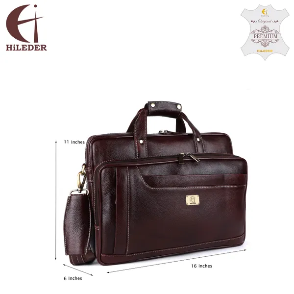 pure_genuine_original_leather_16_inch_stylish_laptop_messenger_travelling_bag_with_3_compartments_and_vertical_zipper_front_pocket,_brown