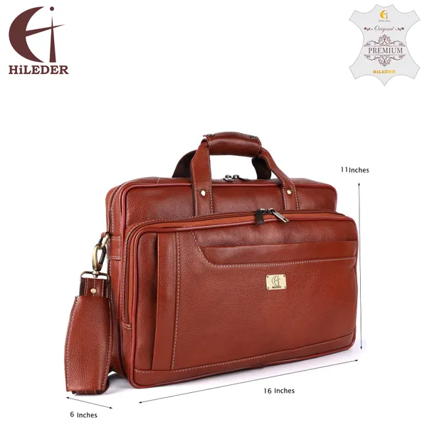 pure_genuine_original_leather_16_inch_stylish_briefcase_satchel_laptop_messenger_travelling_bag_with_3_compartments_and_vertical_zipper_front_pocket,_tan