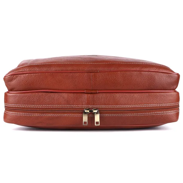pure_genuine_original_leather_16_inch_stylish_briefcase_satchel_laptop_messenger_travelling_bag_with_3_compartments_and_vertical_zipper_front_pocket,_tan