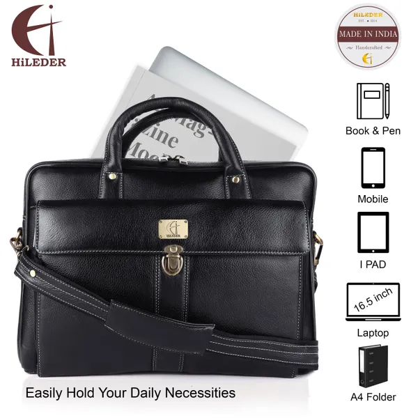 Pure_Black_Leather_Unisex_14.5_Inch_Messenger_Shoulder_Laptop_Bag_For_Men_&_Women.