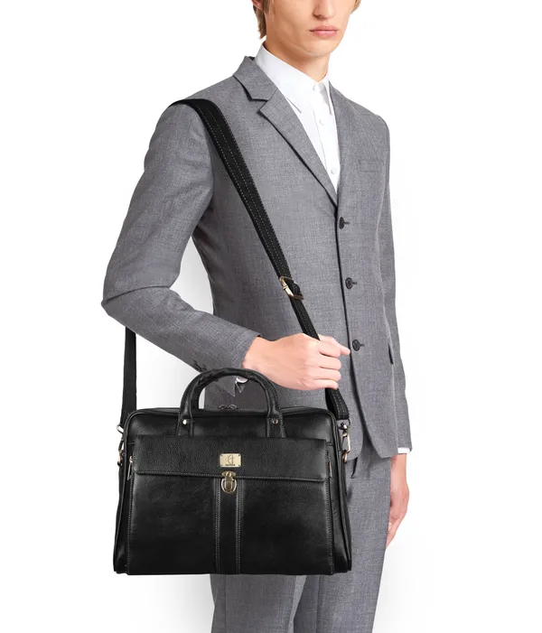 Pure_Black_Leather_Unisex_14.5_Inch_Messenger_Shoulder_Laptop_Bag_For_Men_&_Women.
