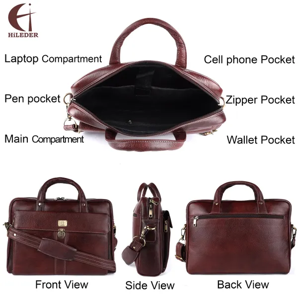 pure_genuine_leather_15.5_inch_stylish_multiple_compartment_briefcase_satchel_laptop_messenger_travelling_office_bag_with_retro_push_lock_closure,_brown
