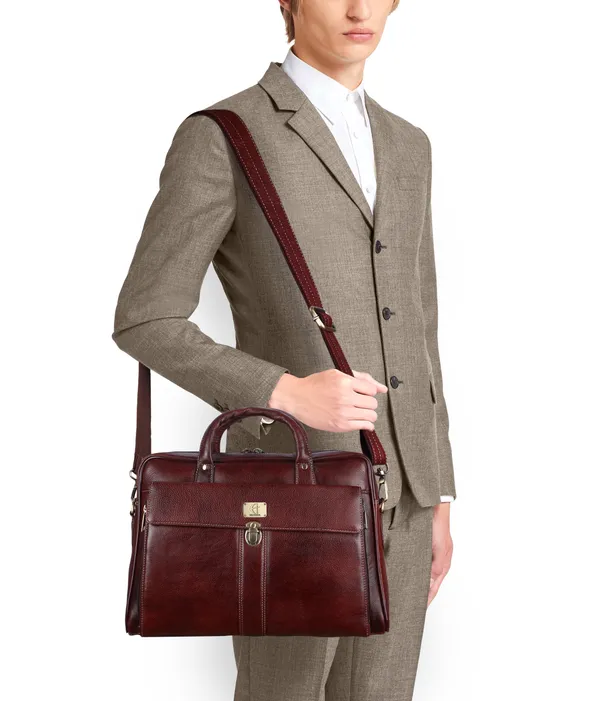 pure_genuine_leather_15.5_inch_stylish_multiple_compartment_briefcase_satchel_laptop_messenger_travelling_office_bag_with_retro_push_lock_closure,_brown