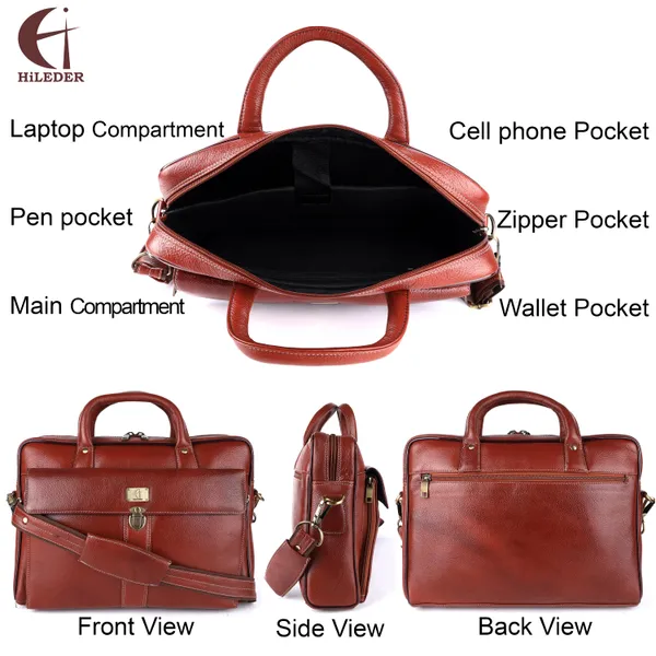 pure_genuine_leather_15.5_inch_stylish_multiple_compartment_briefcase_satchel_laptop_messenger_travelling_office_bag_with_retro_push_lock_closure,_tan
