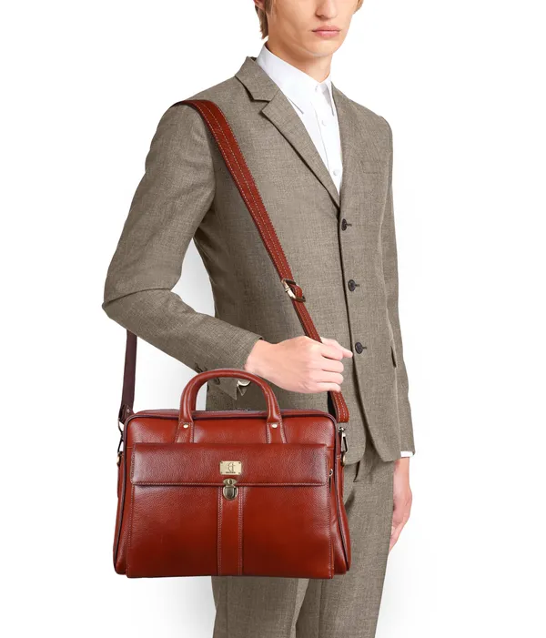 pure_genuine_leather_15.5_inch_stylish_multiple_compartment_briefcase_satchel_laptop_messenger_travelling_office_bag_with_retro_push_lock_closure,_tan