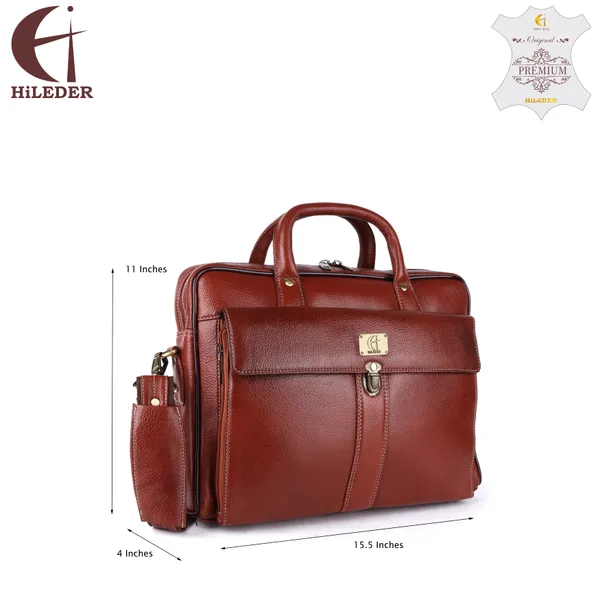 pure_genuine_leather_15.5_inch_stylish_multiple_compartment_briefcase_satchel_laptop_messenger_travelling_office_bag_with_retro_push_lock_closure,_tan