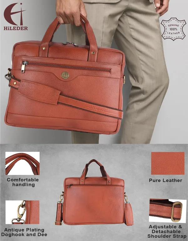 100%_pure_genuine_leather_stylish_16_inches_briefcase_laptop_satchel_messenger_travel_office_bag,_tan