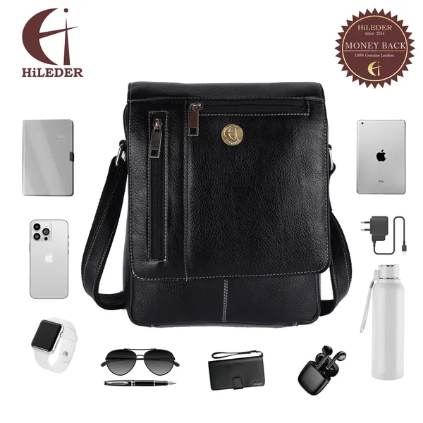 100%_pure_genuine_leather_10.5_inches_sling_travel_tablet_office_bag,_black