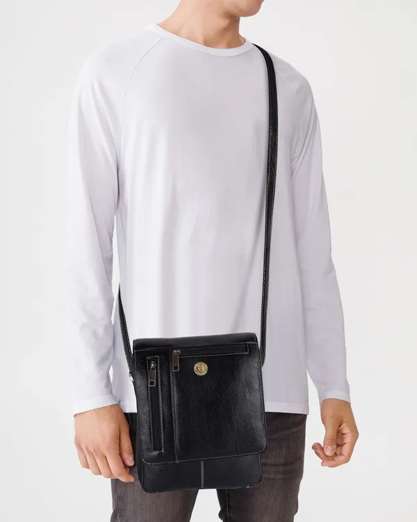 100%_pure_genuine_leather_10.5_inches_sling_travel_tablet_office_bag,_black