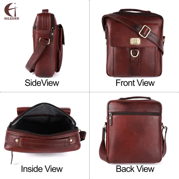 pure_genuine_leather_10_inch_sling_messenger_crossbody_travel_office_daily_use_bag_for_men_women_|_d_loop_front_buckle_|_brown