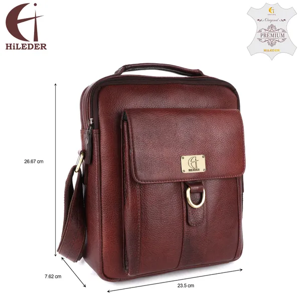 pure_genuine_leather_10_inch_sling_messenger_crossbody_travel_office_daily_use_bag_for_men_women_|_d_loop_front_buckle_|_brown