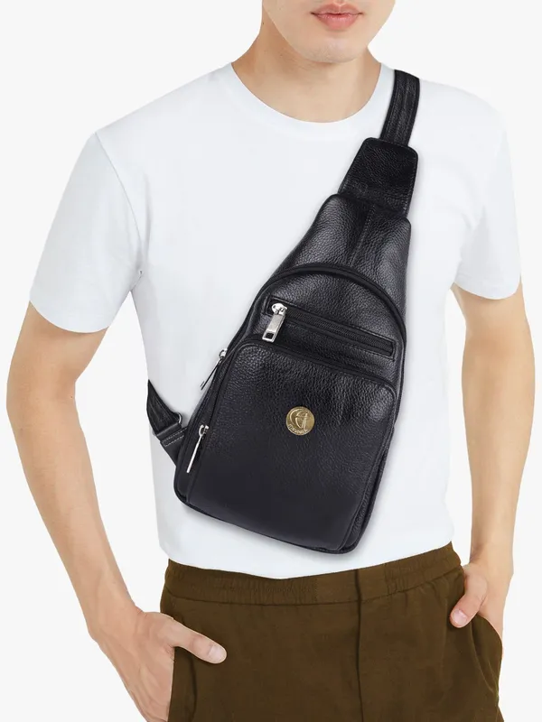 100%_pure_genuine_leather_12_inches_sling_cross_body_outdoor_travel_passport_chest_bag_for_men_and_women,_black