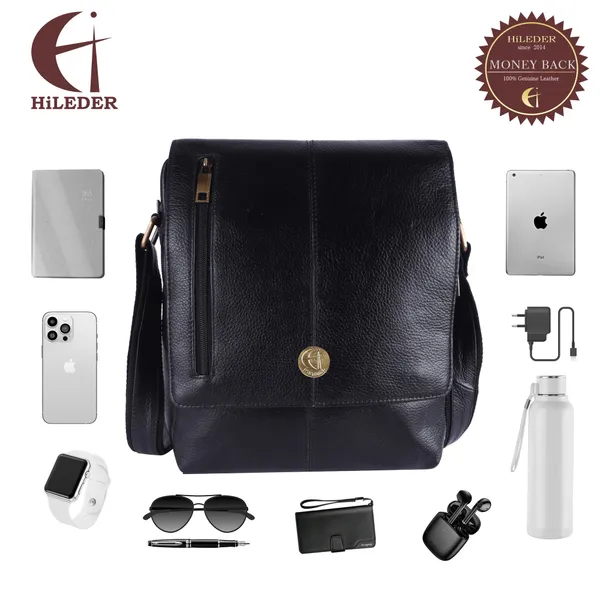 100%_pure_genuine_leather_messenger_shoulder_handbag_11_inch_sling_cross_body_travel_office_tablet,_men_women,_black